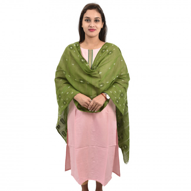 Hand Woven Green Pure Cotton Stole for Women