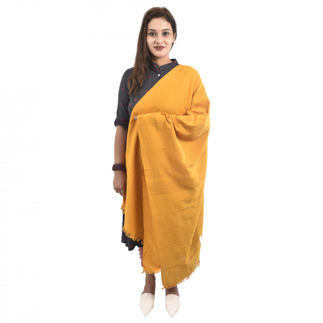 Hand Woven Cotton Yellow Stole Dupatta for Women
