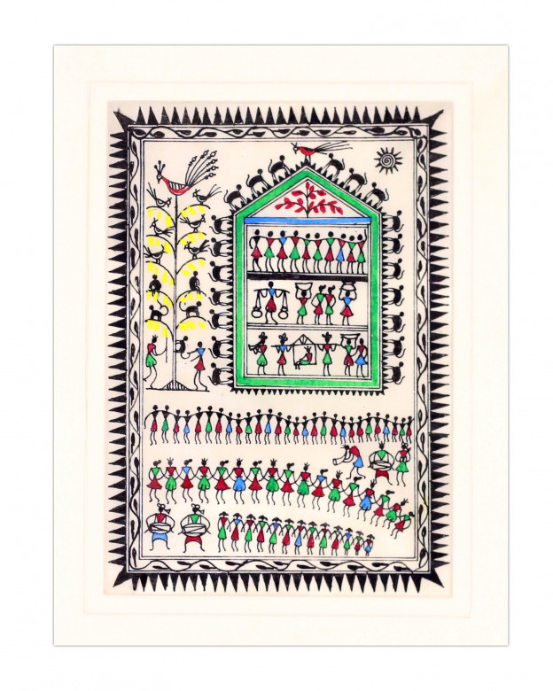 Tribes India Saura Painting Tassar with Mount