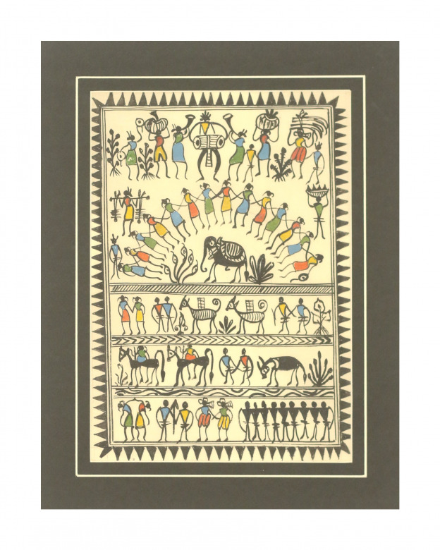 Tribes India Saura Painting Tassar with Mount