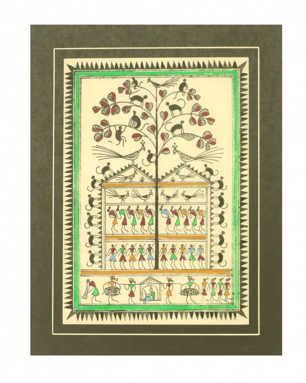 Tribes India Saura Painting Tassar with Mount