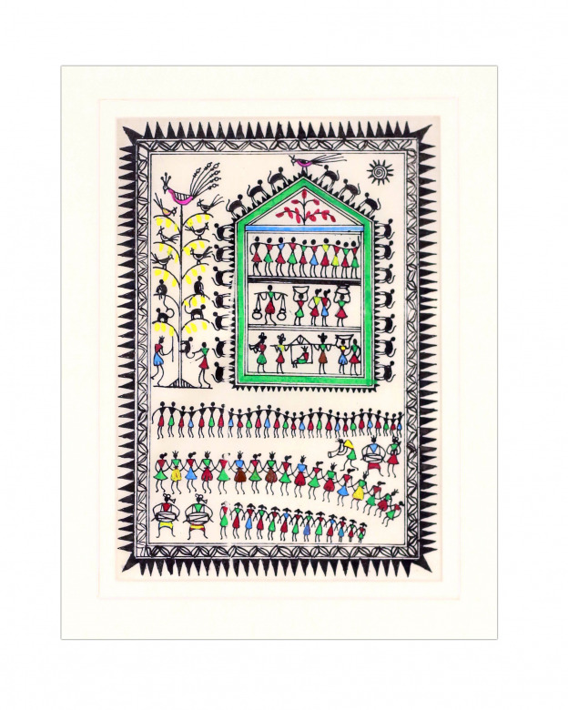 Tribes India Saura Painting Tassar with Mount