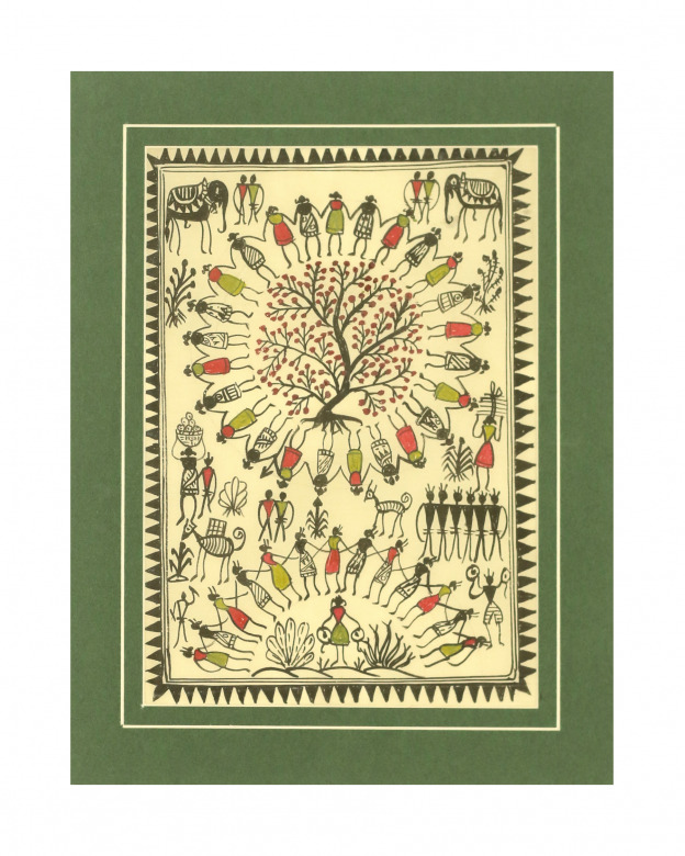 Tribes India Saura Painting Tassar with Mount