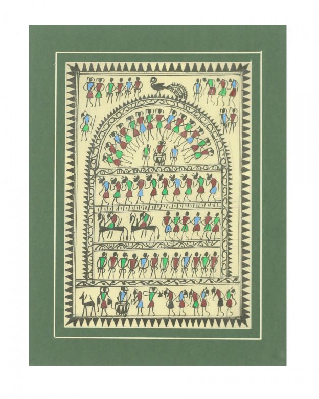 Tribes India Saura Painting Tassar with Mount