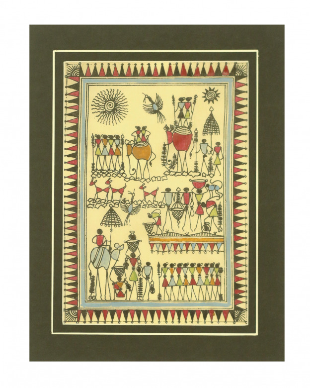 Tribes India Saura Painting Tassar with Mount