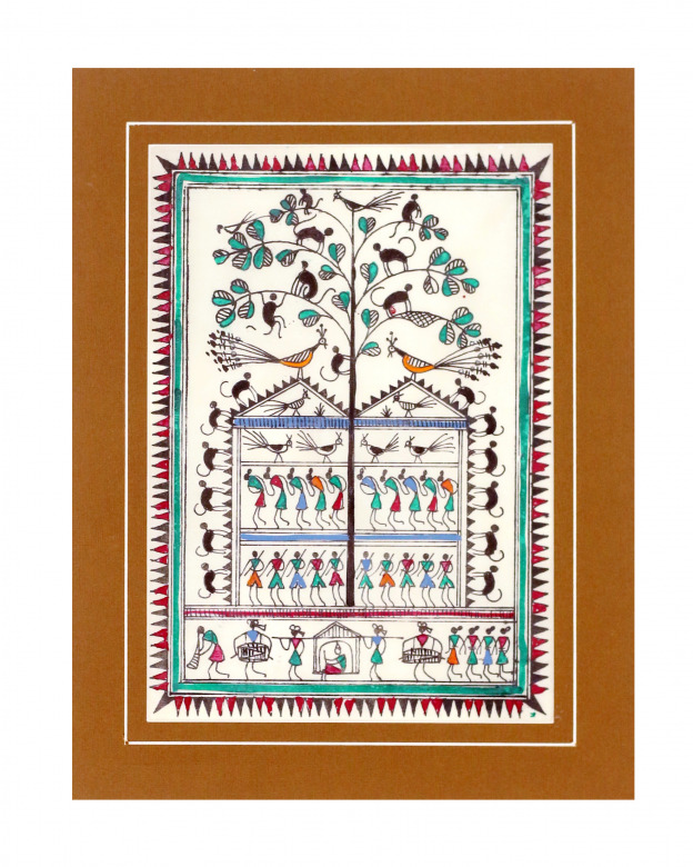 Tribes India Saura Painting Tassar with Mount