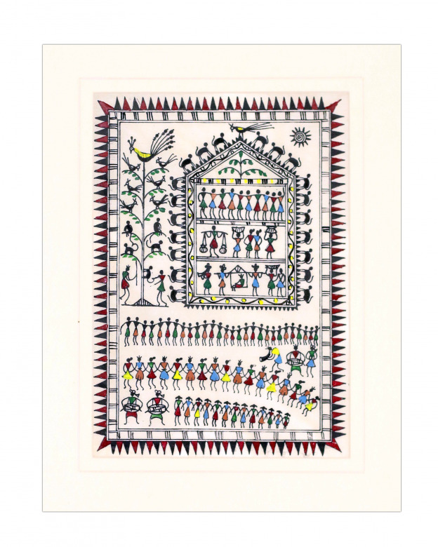 Tribes India Saura Painting Tassar with Mount