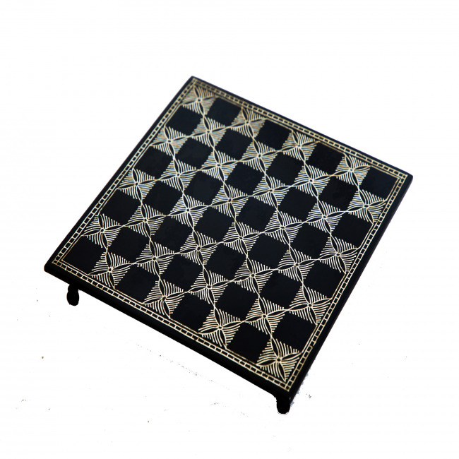 Handcrafted Bidri Chess Board with Coins – Silver Inlay Tarkashi Work Traditional Game Set | Tribes India