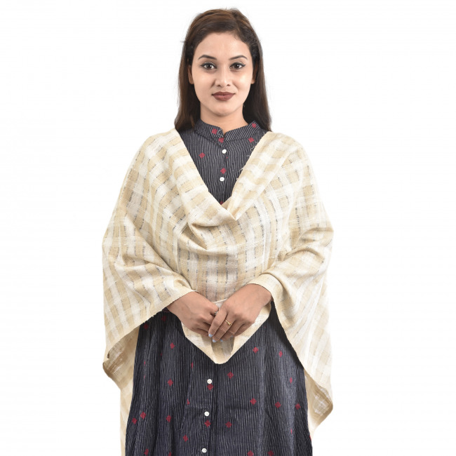 Hand Woven Brown Eri Silk Net Design Stole By Tribal Artisans of Assam