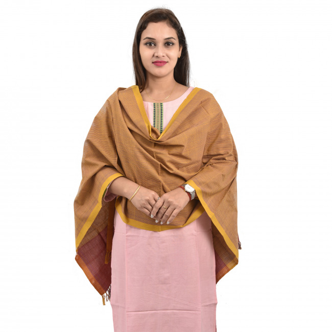 Hand Woven Cotton Brown Stole Dupatta for Women