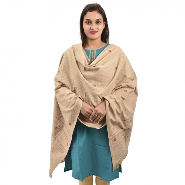 Hand Woven Brown Pure Cotton Stole for Women