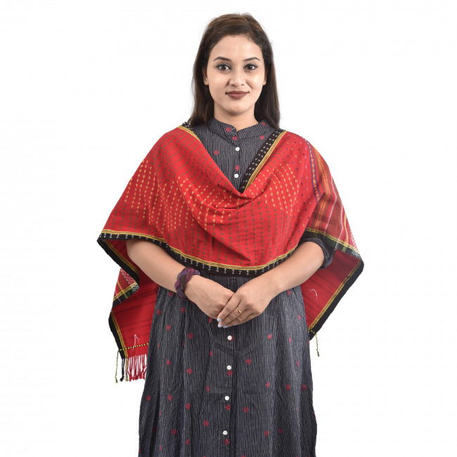 Hand Woven Cotton Multicolor Risha Stole Dupatta for Women