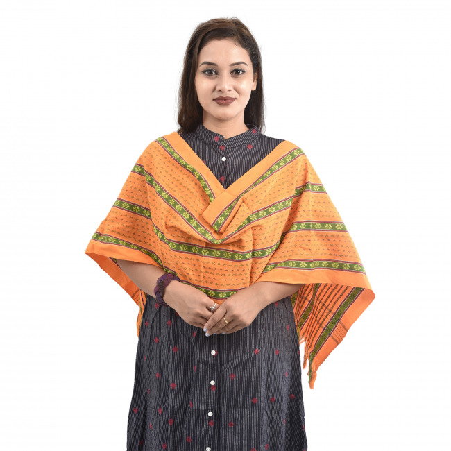 Hand Woven Cotton Orange Risha Stole Dupatta for Women
