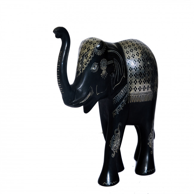 Handcrafted Bidri Elephant with Tarkashi Work – Silver Inlay Black Metal Figurine | Tribes India