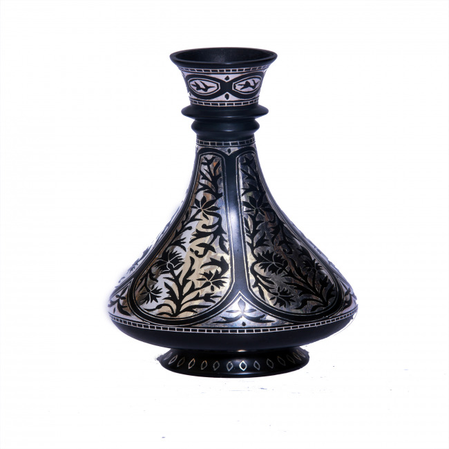 Handcrafted Bidri Aftaba Vase with Mehtabi Boota Work – Traditional Black Metal Decorative Silver Inlay Vase | Tribes India