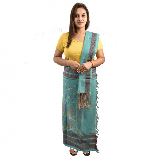 Handwoven Pure Cotton Two Piece Blue Designer Dakmanda Wrapper Set