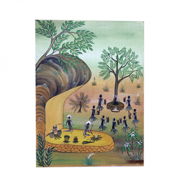 Handcrafted Canvas Kurumba Painting (16*12 Inches)