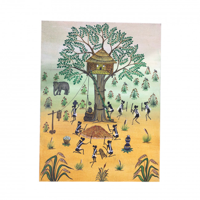 Handcrafted Canvas Kurumba Painting (16*12 Inches)