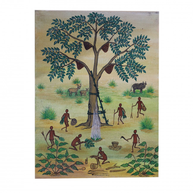 Handcrafted Canvas Kurumba Painting (16*12 Inches)