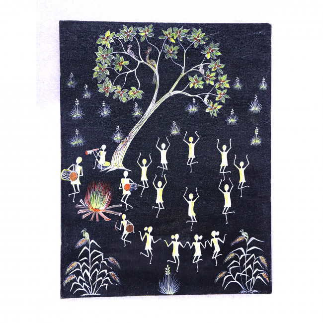 Handcrafted Canvas Kurumba Painting (14*18 Inches)