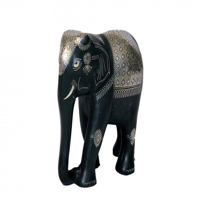 Handcrafted Bidri Elephant – Silver Tarkashi Work on Black Metal