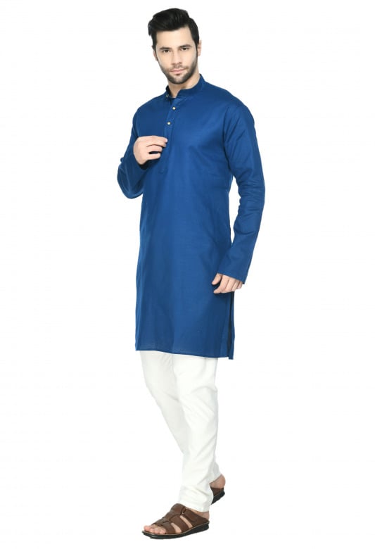 Tribes India Cotton Linen Kurta & Pyjama Set - Blue