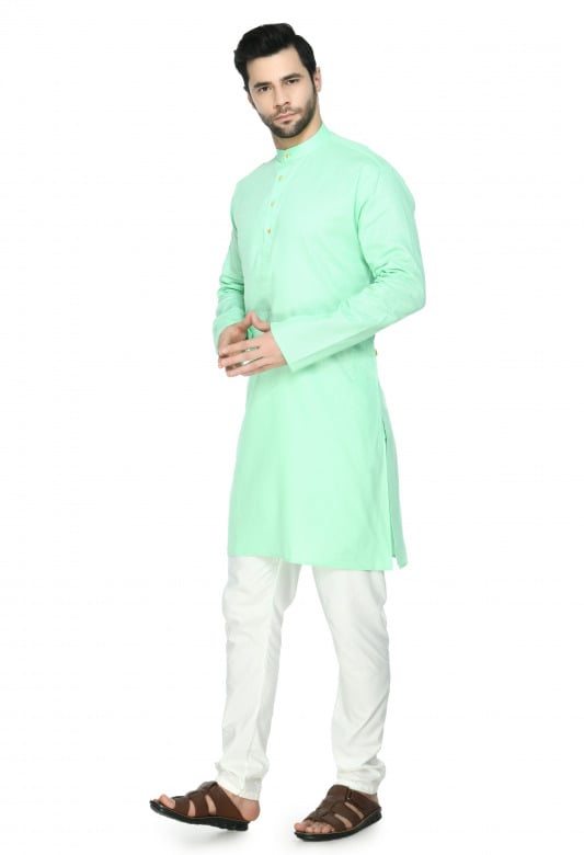 Tribes India Cotton Linen Kurta & Pyjama Set - Light Green
