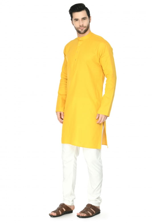 Tribes India Cotton Linen Kurta & Pyjama Set - Yellow