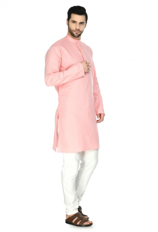 Tribes India Cotton Linen Kurta & Pyjama Set - Light Pink