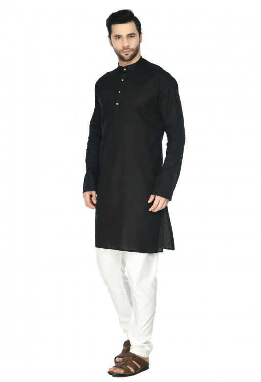 Tribes India Cotton Linen Kurta & Pyjama Set - Black