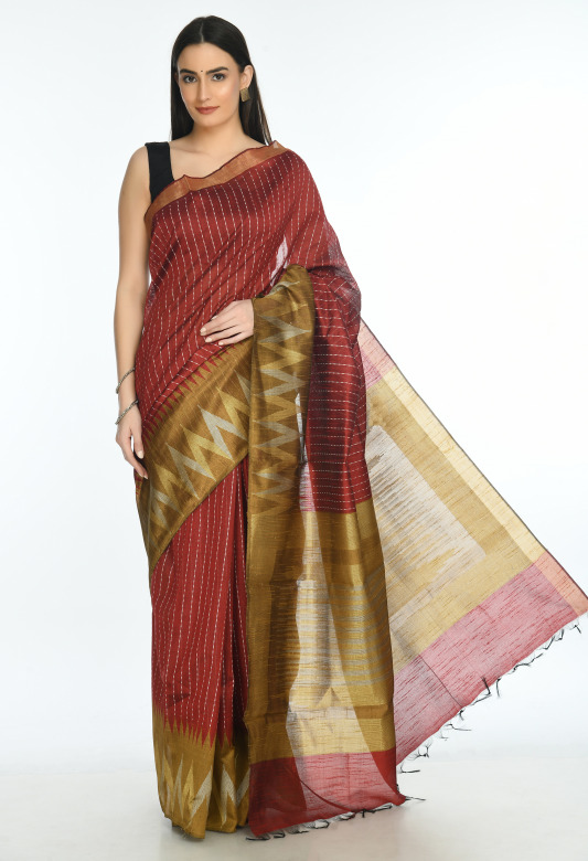 Tribes India  Tassar silk temple border saree