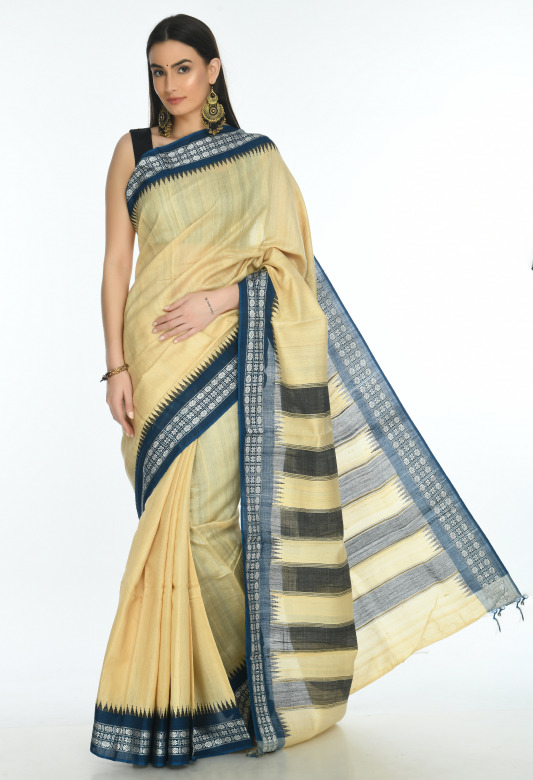 Tribes India Tassar karvati plain saree single border