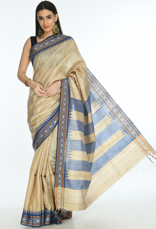 Tassar karvati plain saree single border