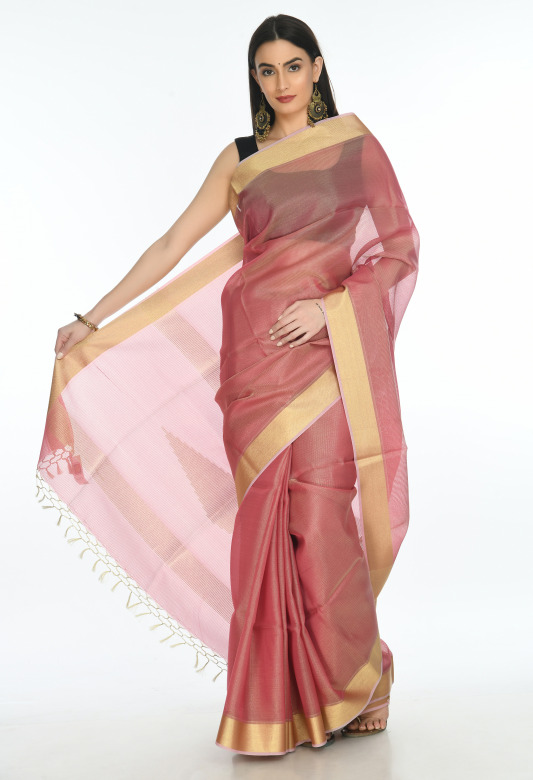 Tribes India Tassar silk tissue zari saree