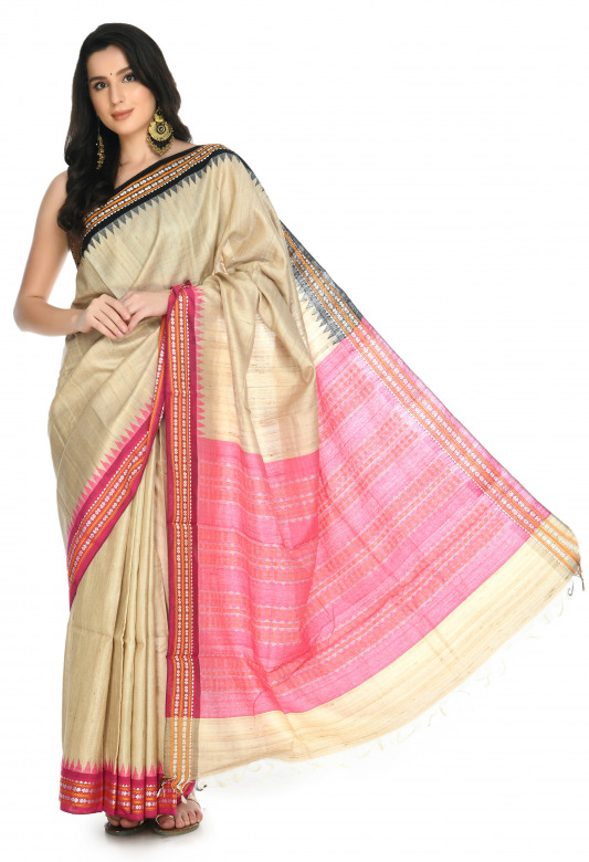 Tribes India Tassar karvati ganga jamuna saree.