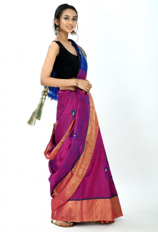 Tribes India Dupion Silk Temple Saree “ Multicolour