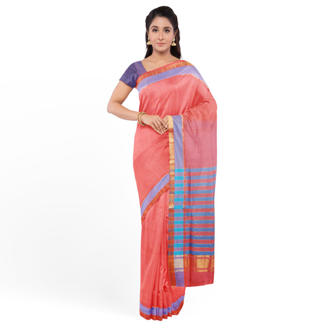 Tribes India Mangla Cotton Saree with Blouse Piece Dark Pink Color