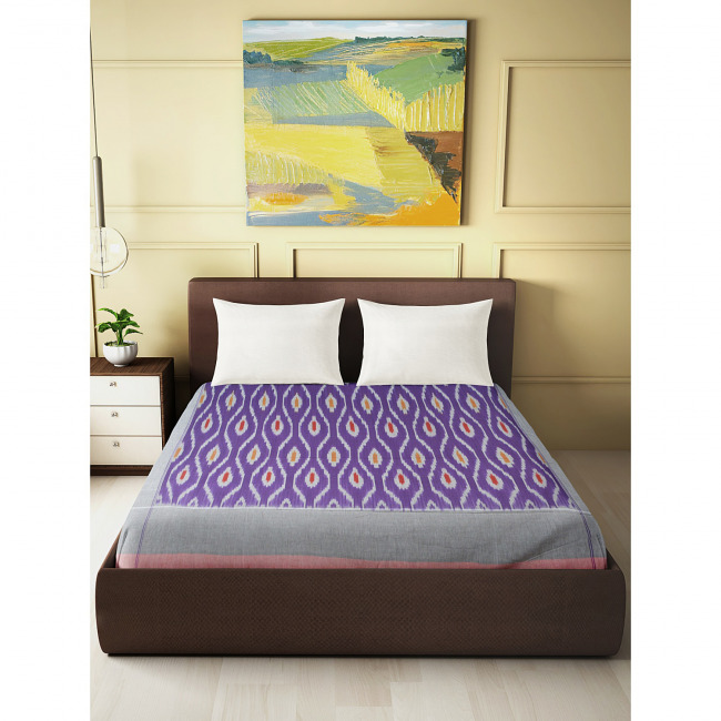 Tribes India Pochampally Ikkat Single BedSheet without pillow covers Purple Color