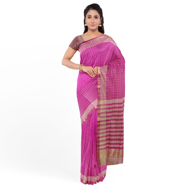 Tribes India Mangla Cotton Saree with Blouse Piece Pink Color