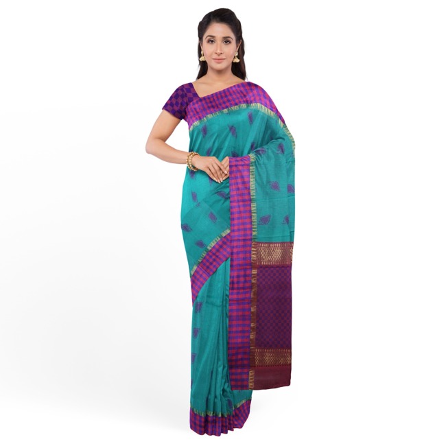 Tribes India Traditional Silk Saree with Blouse Piece Lux Green Color