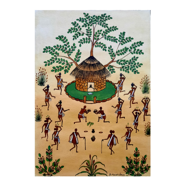 Handcrafted Canvas Kurumba Painting (15*12 Inches)