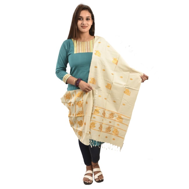 Hand Woven Traditional Eri Silk Stole With Muga Work By Tribal Artisans of Assam (Copy)