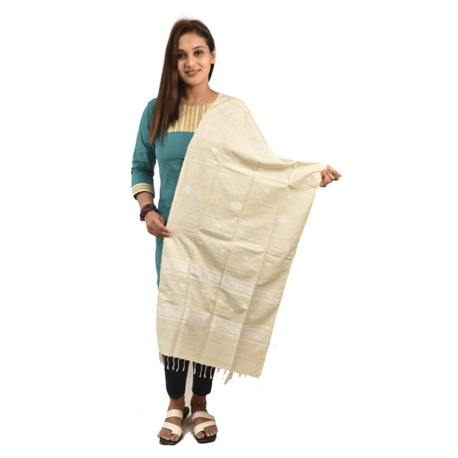 Hand Woven Traditional Eri Silk Stole With Muga Work By Tribal Artisans of Assam