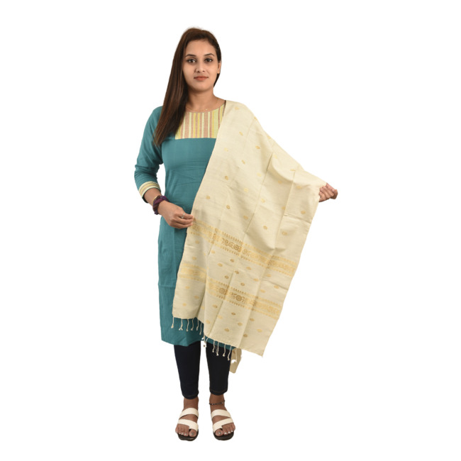 Hand Woven Traditional Eri Silk Stole With Muga Work By Tribal Artisans of Assam