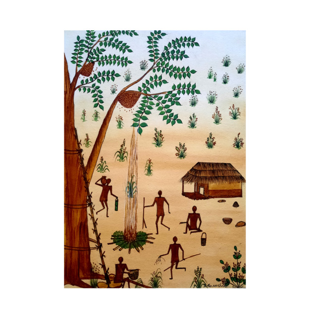 Handcrafted Canvas Kurumba Painting (15*12 Inches)