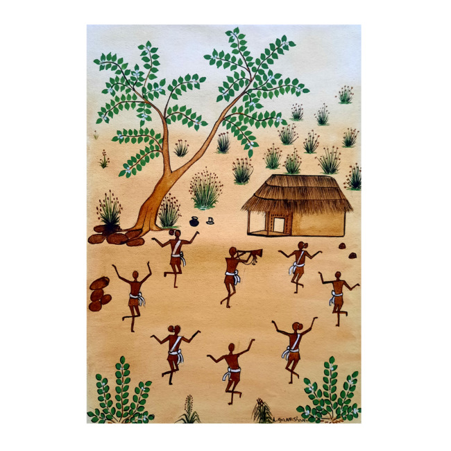 Handcrafted Canvas Kurumba Painting (15*12 Inches)