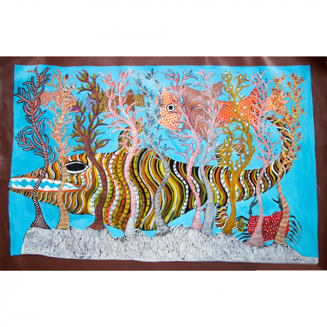 Handmade Canvas Multicolor Print Gond Painting