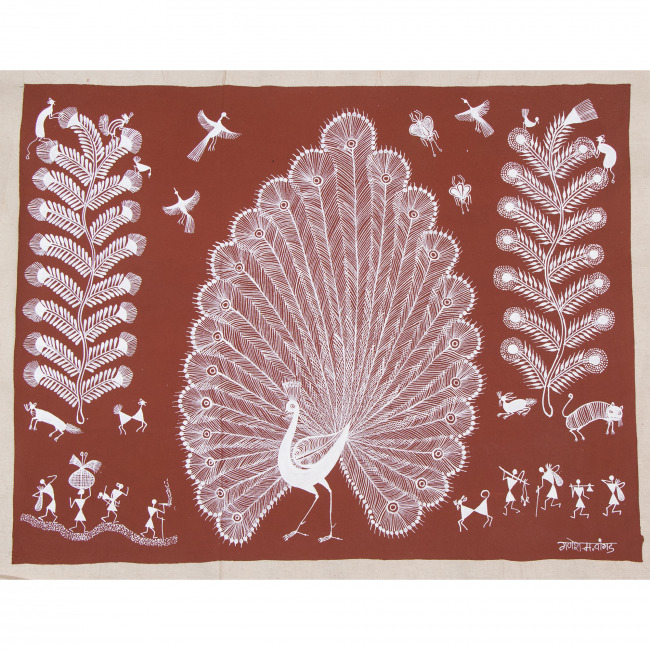 Handmade Canvas Multicolor Print Warli Painting