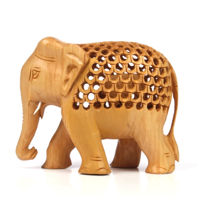 Handcarved Jali Wooden Elephant With Baby in Womb