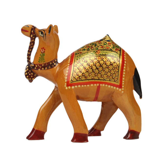 Brown Handcrafted Gold Painting Wooden Camel